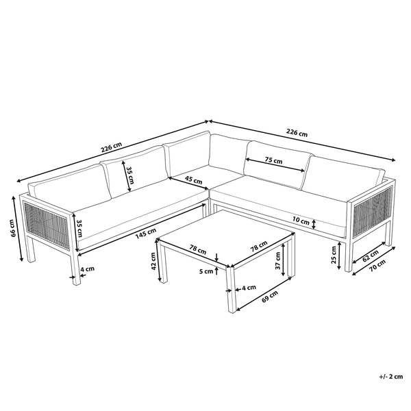 Garten Ecksofa mit Tisch 4-Sitzer BORELLO linksseitig Metall Beige