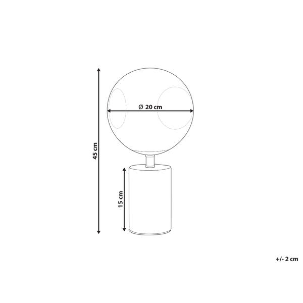 Skizze einer Tischleuchte mit den Maßen 45 cm Höhe und 20 cm Durchmesser.