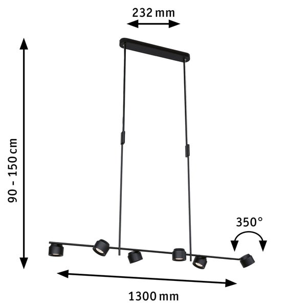 LED Pendelleuchte 3-Step-Dim Puric Pane Effect Effect 2700K 600lm / 400lm 6x6,5W / 4,5W Schwarz dimmbar