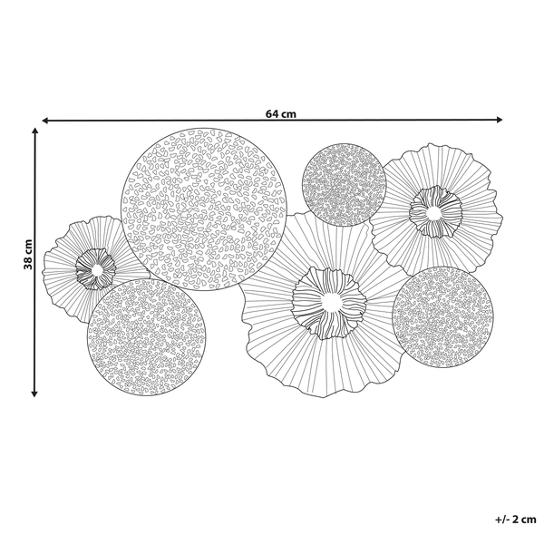 Abmessungen einer Wanddekoration mit Blumenmuster, 64 cm breit und 38 cm hoch