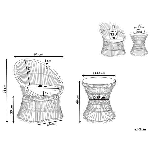 Bistro Set inkl. Kissen MESYNA Polyrattan Weiß