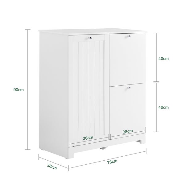 Weißer Schuhschrank mit den Maßen 90 cm Höhe, 78 cm Breite und 38 cm Tiefe.