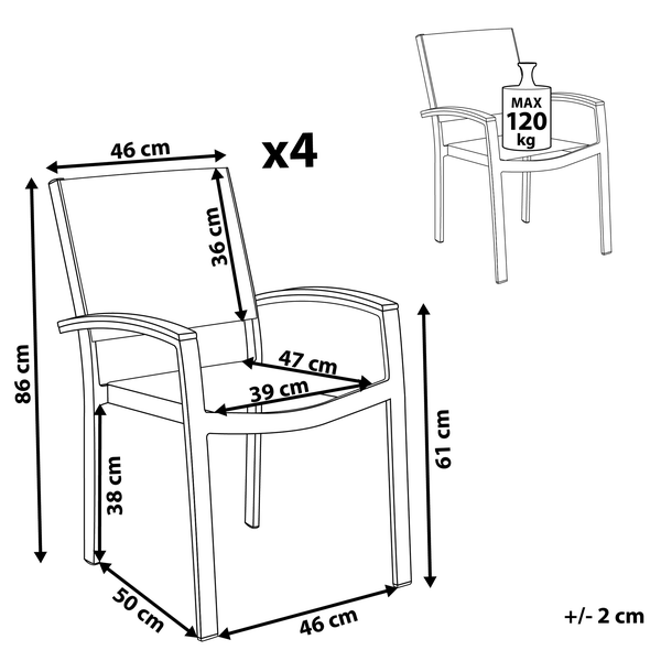 Gartenstuhl 4er Set PERETA Metall Grau