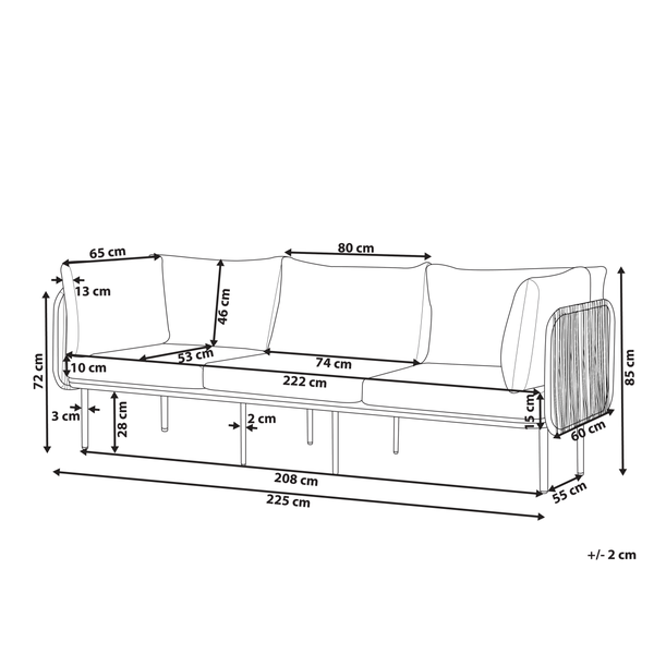 Gartensofa 3-Sitzer SENISE Metall Grau