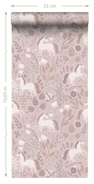 ESTAhome Tapete Einhörner mauve-violett - 53 cm x 10.05 m - 131232