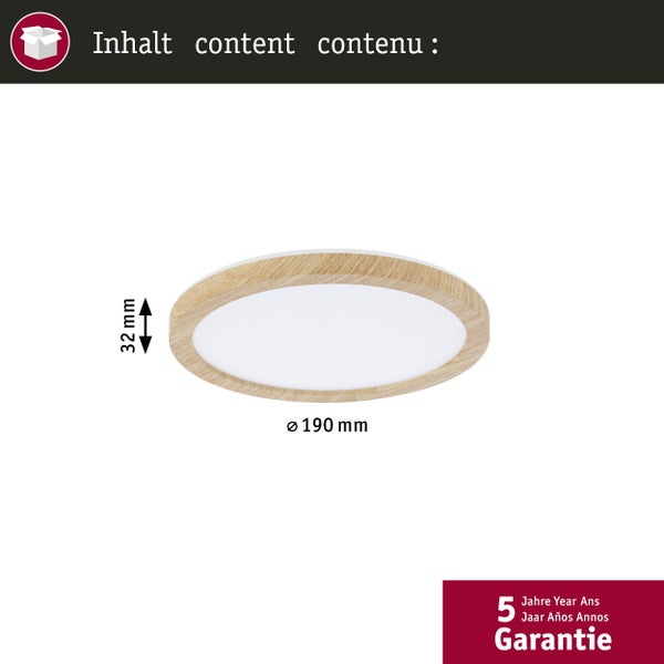 LED Panel Atria Shine IP44 rund 190mm 7,6W 1100lm 3000 - 6500K Holzoptik