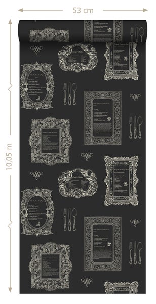 ESTAhome Tapete Rezepte Schwarz - 53 cm x 10.05 m - 127633
