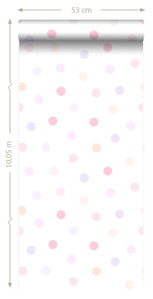 Origin Wallcoverings Tapete Punktmuster Puderrosa, Pastellviolett und Pfirsichorange - 53 cm x 10.05 m - 347507