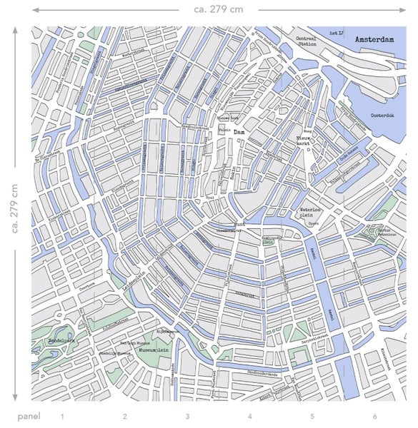 ESTAhome Fototapete Stadtplan von Amsterdam Grau und Blau - 279 x 279 cm - 157712