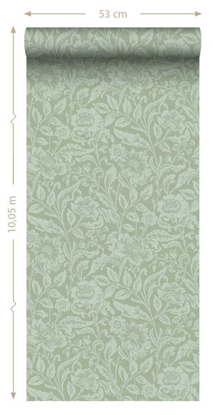 ESTAhome Tapete Blumenmuster Mintgrün - 53 cm x 10.05 m - 139428