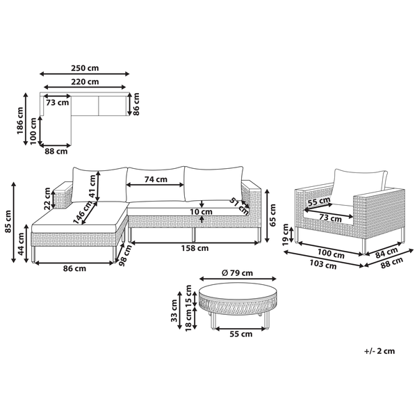 Lounge Set mit Tisch 4-Sitzer CALASETTA rechtsseitig Polyrattan Beige