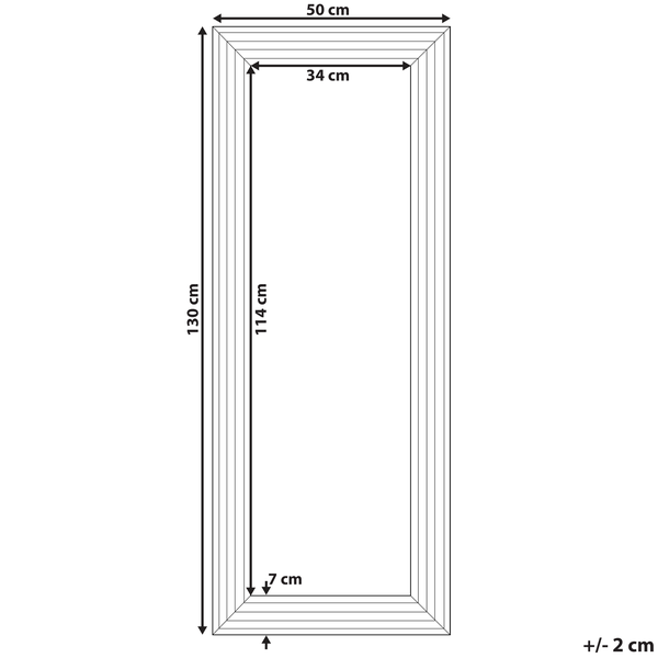 Abmessungen eines Spiegels: 130 cm hoch, 50 cm breit