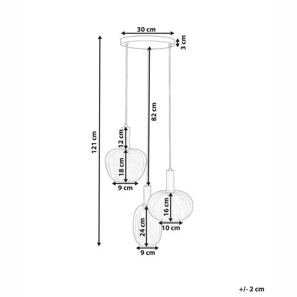 Abmessungen der Pendelleuchte mit drei Lampen