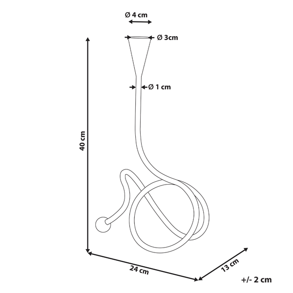 Abbildung mit Maßangaben für ein Dekorationselement, 40 Zentimeter hoch, 24 Zentimeter breit und 13 Zentimeter tief