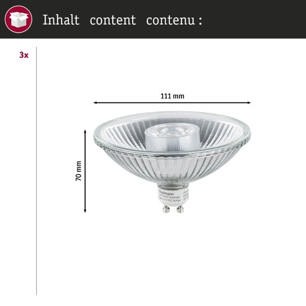 Set Standard 230V LED Reflektor QPAR111 GU10 3x350lm 3x4W 2700K Alu