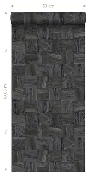 Origin Wallcoverings Tapete quadratische Holzstücke Schwarz - 53 cm x 10.05 m - 347520
