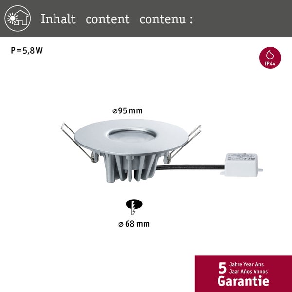 House Außeneinbauleuchte IP44 rund 95mm 3000K 4,4W 410lm 230V Silber Metall, Acryl