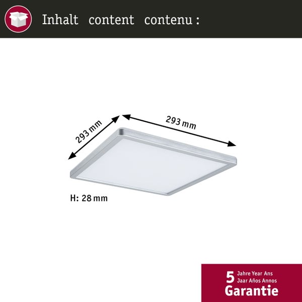 LED Panel Atria Shine Backlight eckig 293x293mm 16W 1600lm 4000K Chrom matt