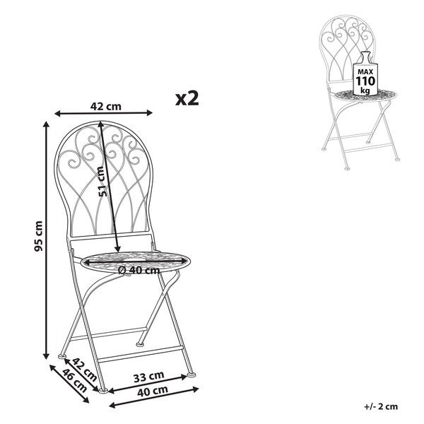 Gartenstuhl 2er Set STIFFE Metall Weiß