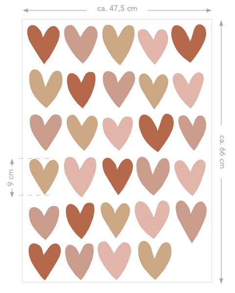 ESTAhome Wandtattoo Herzchen Terrakotta, Rosa und Beige - 47.5 x 66 cm - 156112