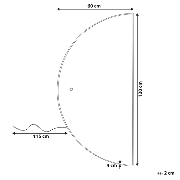 Technische Zeichnung einer Duschkabine mit Maßangaben