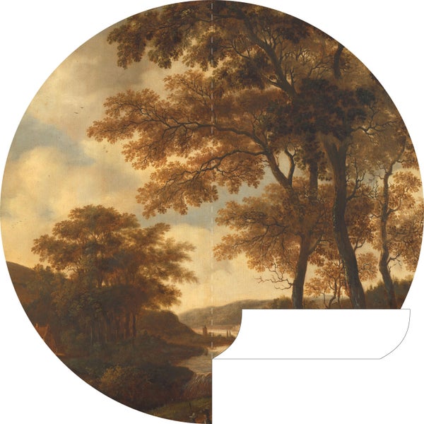 ESTAhome selbstklebende runde Tapete bewaldete Landschaft Orange - Ø 140 cm - 159012