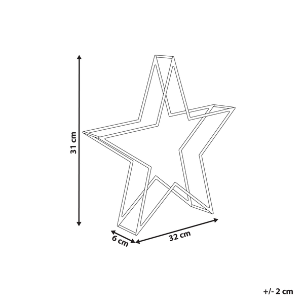 Abbildung der Maße eines Sterns, 31 x 32 x 6 cm