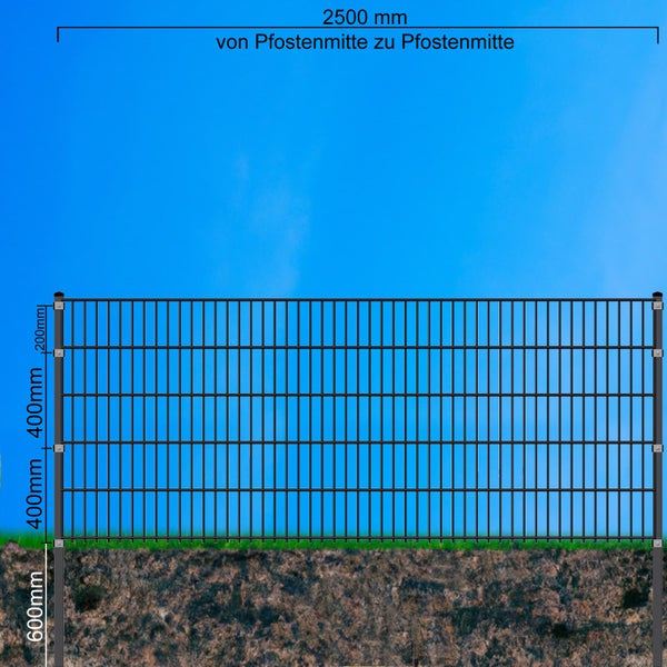 Doppelstabmattenzaun-Set 10m  6/5/6 Klemmplättchen Höhe: 1030 cm