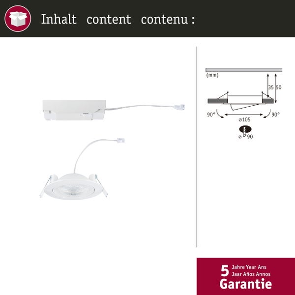 LED Einbauleuchte White Select Aumus Einzelspot rund 105mm 90° 5W 700lm 230V dimmbar 2700 - 6500K Weiß