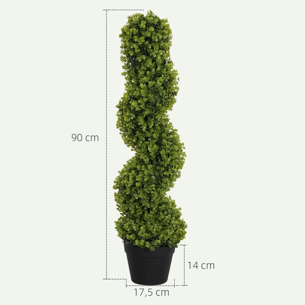 HOMCOM 2er-Set Künstlicher Spiral-Buchsbaum, 90 cm Zimmerpflanze, Kunstpflanze mit UV Schutz, große Dekorative Pflanzen im Topf für Zuhause, Büro, Flur, Garten, Grün