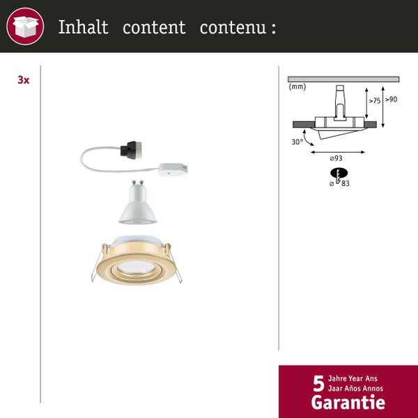 LED Einbauleuchte Nova Plus 3er-Set IP65 rund 93mm 30° GU10 3x6W 3x460lm 230V dimmbar 2700K Gold matt