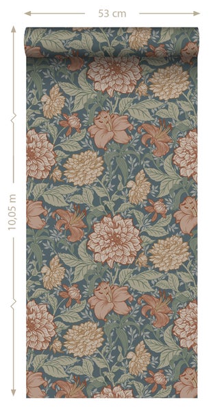 ESTAhome Tapete Blumenmuster Graublau - 53 cm x 10.05 m - 139642