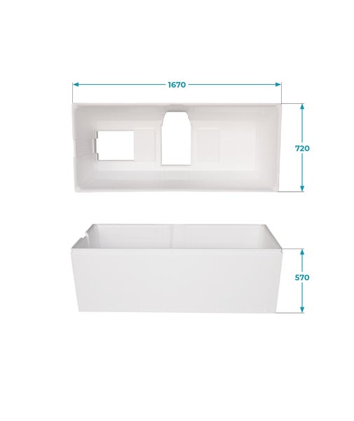 Calmwaters® Wannenträger 170 x 75 cm Modern Select, Passend für Rechteck-Badewanne 170x75 cm, Styroporträger, Schall- und wärmedämmend, Direkt verfliesbar, Badewannenträger in Weiß, 03AX4970