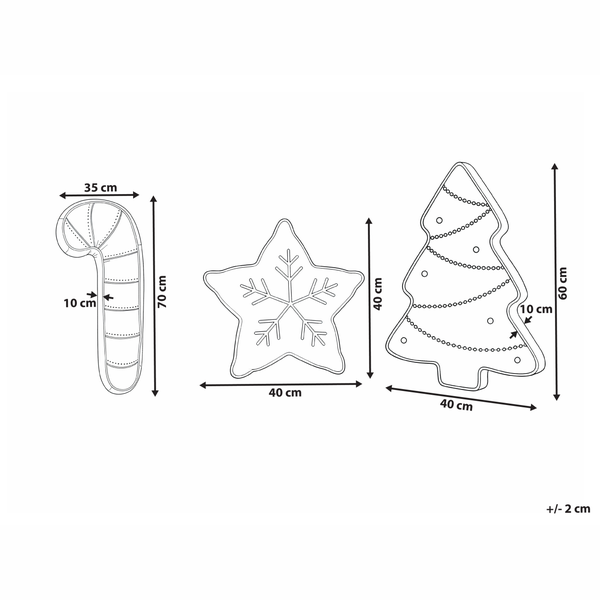 Abmessungen von Zuckerstange, Stern und Weihnachtsbaumkissen