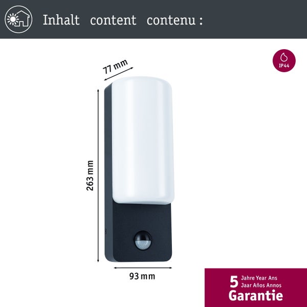 LED Außenwandleuchte Bonnie Dämmerungsgesteuerter Bewegungsmelder (IR) IP44 93x77mm 3000K 8,5W 560lm 230V Anthrazit Aluminium