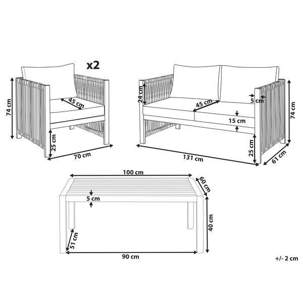 Lounge Set mit Tisch 4-Sitzer ANTRIA Akazienholz Schwarz