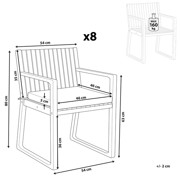 Set mit 8 Stühlen und Sitzkissen SASSARI Akazienholz Grün