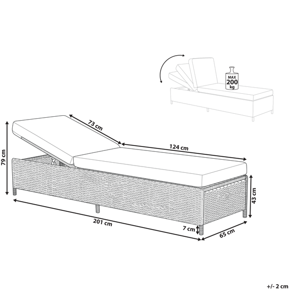 Sonnenliege mit Kissen TURIN Polyrattan Grau