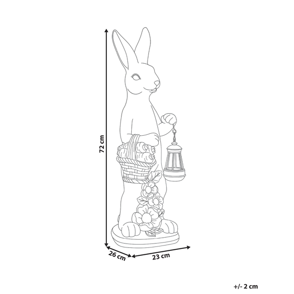 Osterhase Dekofigur mit Korb und Laterne, Höhe 72 Zentimeter, Breite 23 Zentimeter, Tiefe 26 Zentimeter.