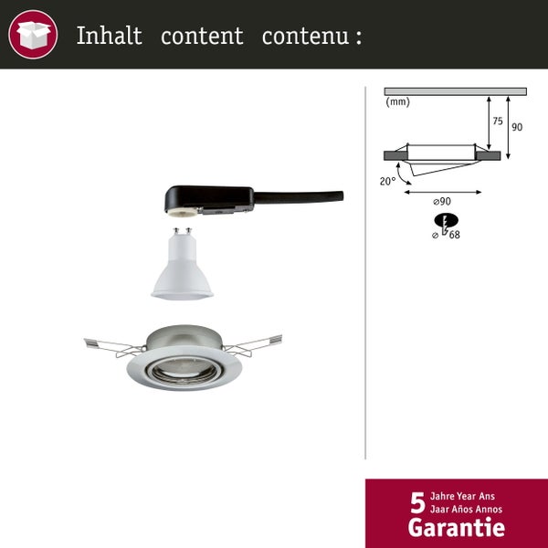 LED Einbauleuchte Base Einzelleuchte schwenkbar rund 90mm 20° GU10 5W 350lm 230V 3000K Eisen gebürstet