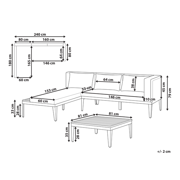 Garten Ecksofa mit Tisch 3-Sitzer BRACCIANO rechtsseitig zertifiziertes Akazienholz Hellbeige