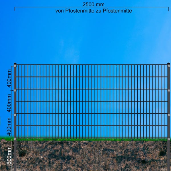 Doppelstabmattenzaun-Set 10m  6/5/6 Klemmplättchen Höhe: 1230 cm