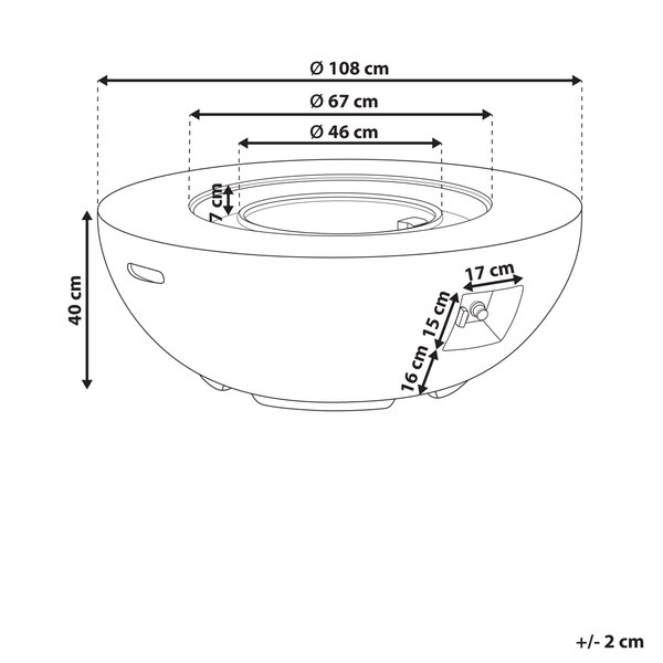 Runde Gas-Feuerstelle aus Beton mit Lavasteinen und integriertem Edelstahl-Brennerring.