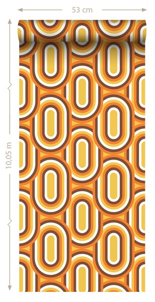 Sanders und Sanders Tapete Retro-Ornamente Orange, Gelb und Braun - 50 x 900 cm - 935404