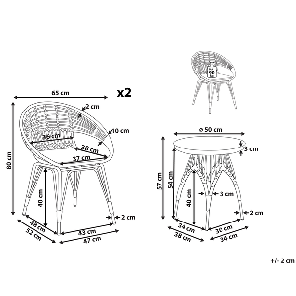 Bistro Set inkl. Kissen PELLARO Polyrattan Schwarz