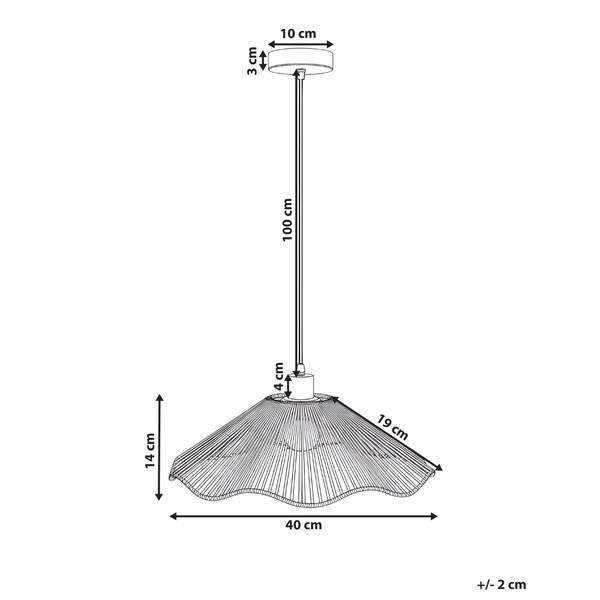 Abmessungen einer Pendelleuchte mit einem Durchmesser von 40 cm und einer Höhe von 14 cm.