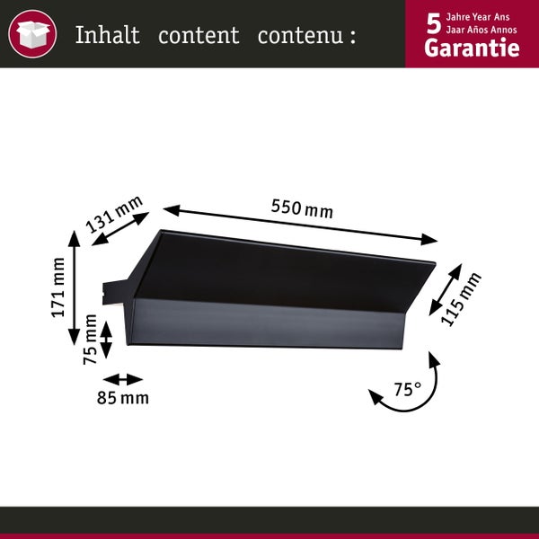 Abmessungen eines Bauteils mit fünf Jahren Garantie