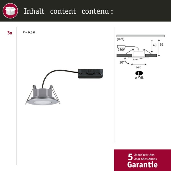 LED Einbauleuchte Calla Basisset schwenkbar IP65 rund 90mm 30° 3x6W 3x530lm 230V 4000K Chrom matt