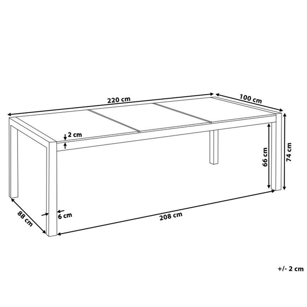 Gartentisch GROSSETO 220 cm 100 cm Crashglas Transparent