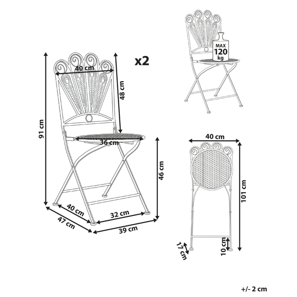 Abmessungen von zwei Gartenstühlen